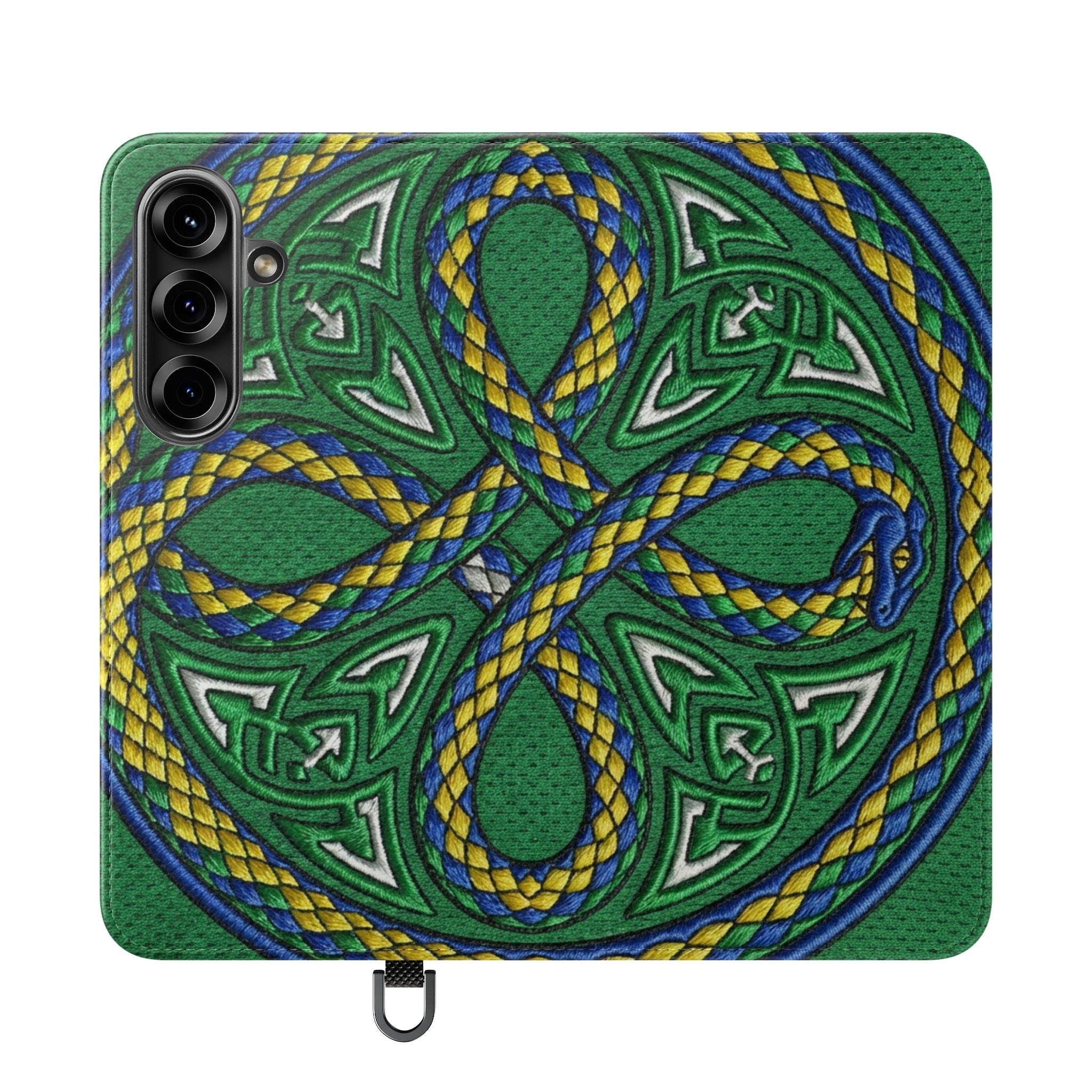 Ouroboros Green Flip Phone Case - Green & Gold Celtic Wallet Cover